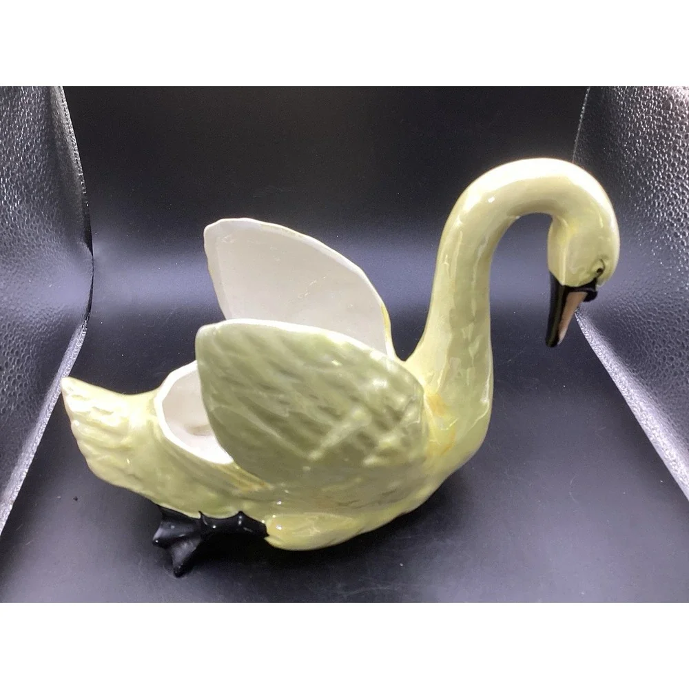 Vintage Iridescent Yellow Swan Planter‎ Vase 5.5